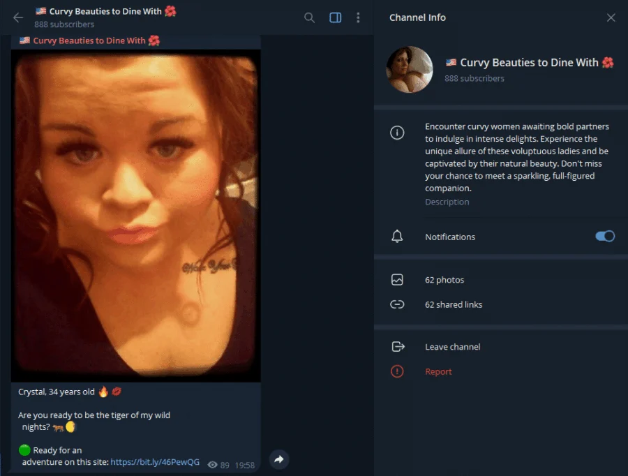 Preview of the Curvy Beauties to Dine With Telegram group