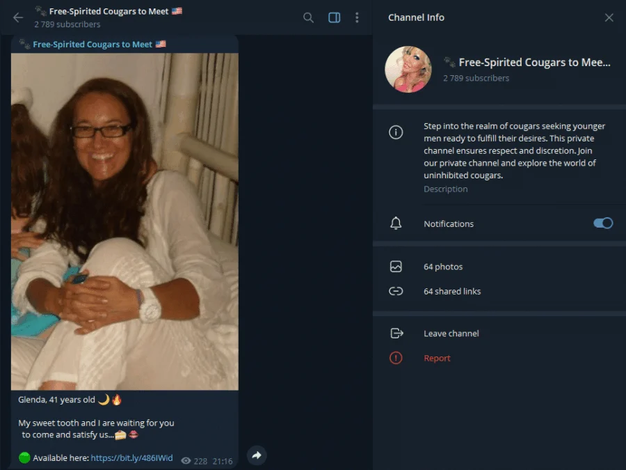 Preview of the Free-Spirited Cougars to Meet Telegram group